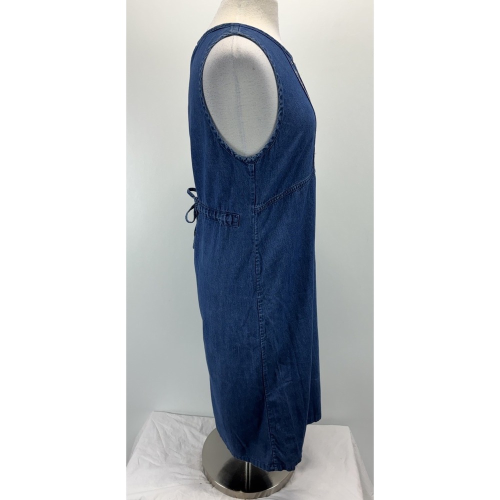 Vtg Erika & Co Denim Jumper Midi Dress Women's S Blue Floral Embroidered Cottage - Picture 4 of 6